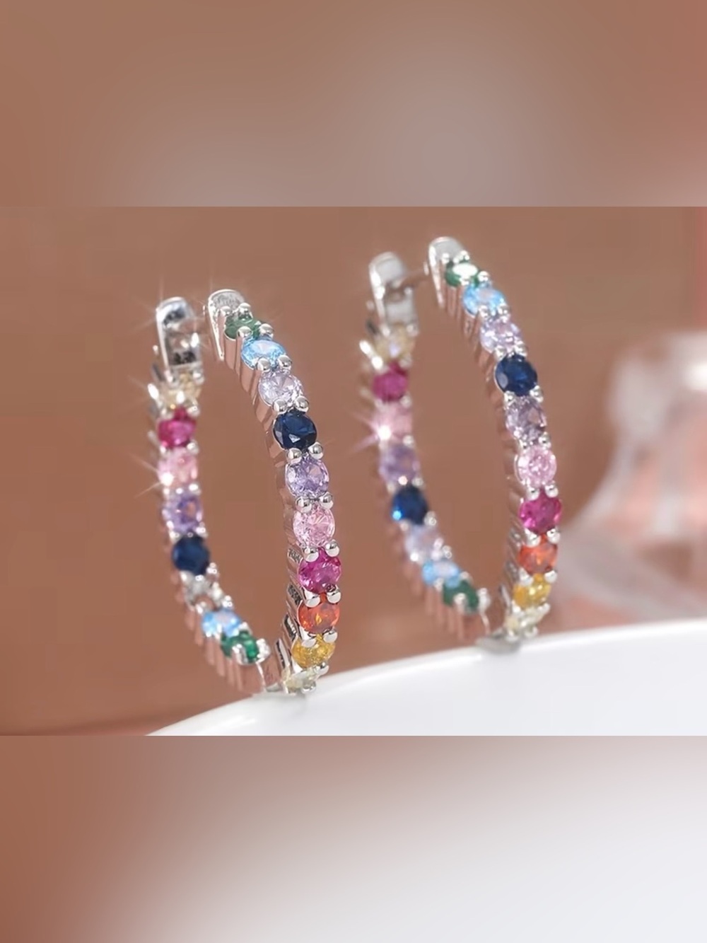 Silver Multi-Color Gemstone Hoop/Huggie Earrings